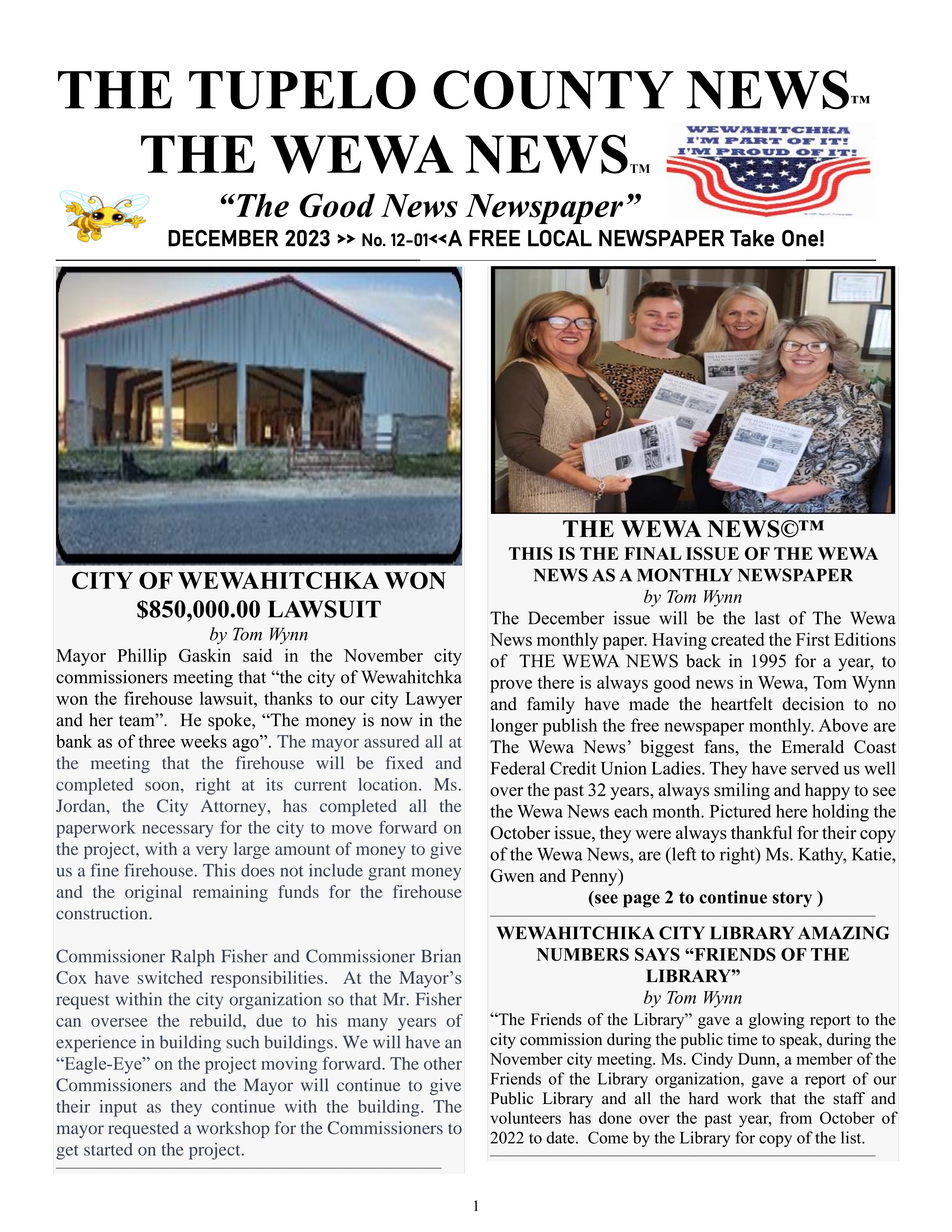 The Wewa News — Volume 5, Issue 12, Page 1