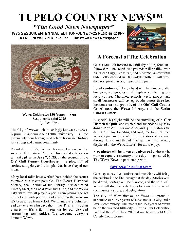 The Wewa News — Volume 7, Issue 3, Page 1