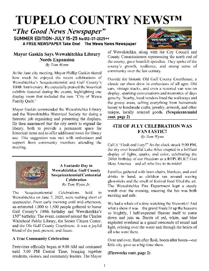 The Wewa News — Volume 7, Issue 4, Page 1